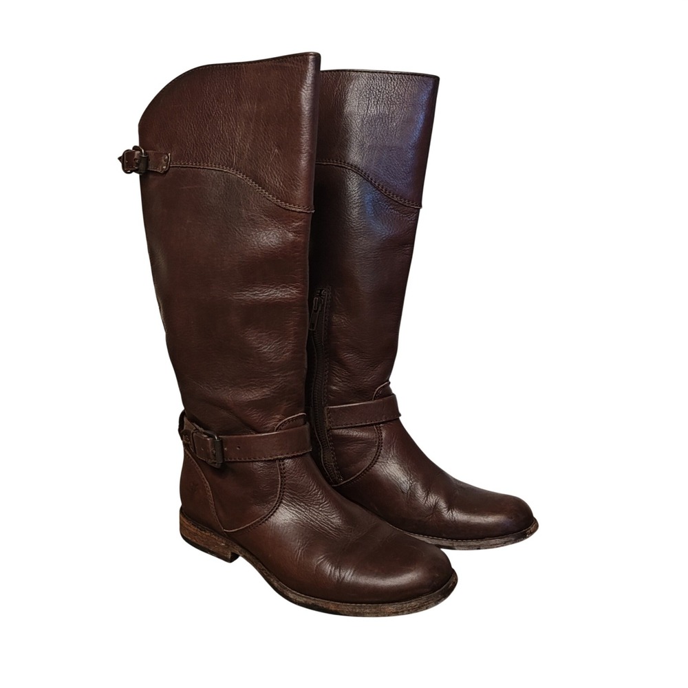 Frye Melissa Button Riding Boots Womens 7.5B Brown Leather Tall Side Zip 76844